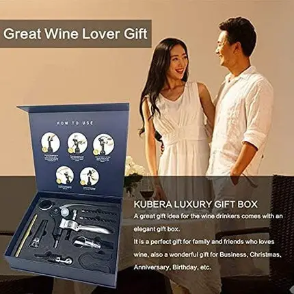 KUBERA Upgraded Wine Bottle Opener Corkscrew Set with Wine Accessories Gift Set | Foil Cutter | Wine Opener Kit | Wine Opener | Wine Stopper | Wine Aerator | Screwpull Levers