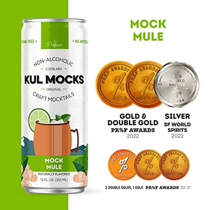 KUL MOCKS - Craft Mocktails | Moscow Mule with a Vodka-Like Spirit Note Infusion | Award-Winning | Zero Proof (0.00% ABV) | Non-Alcoholic Cocktail | Gluten Free | Woman-Owned | Mock Mule (4 Pack)