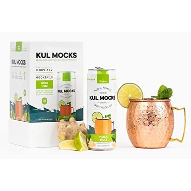 KUL MOCKS - Craft Mocktails | Moscow Mule with a Vodka-Like Spirit Note Infusion | Award-Winning | Zero Proof (0.00% ABV) | Non-Alcoholic Cocktail | Gluten Free | Woman-Owned | Mock Mule (4 Pack)