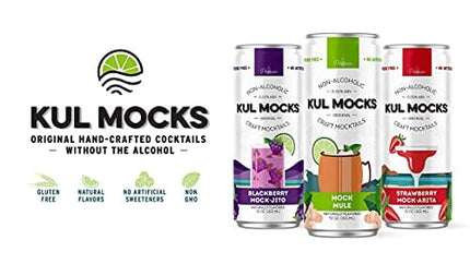 KUL MOCKS - Craft Mocktails | Ready-to-Drink Non-Alcoholic Cocktails | 0.00% ABV | Award Winning | Mock Mule, Strawberry Mock-arita, Blackberry Mock-jito | Variety - 12 Pack