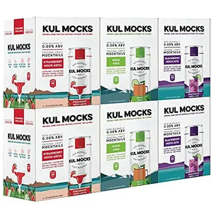 KUL MOCKS - Craft Mocktails | Ready-to-Drink Non-Alcoholic Cocktails | 0.00% ABV | Award Winning | Mock Mule, Strawberry Mock-arita, Blackberry Mock-jito | Variety - 24 Pack