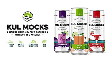 KUL MOCKS - Craft Mocktails | Ready-to-Drink Non-Alcoholic Cocktails | 0.00% ABV | Award Winning | Mock Mule, Strawberry Mock-arita, Blackberry Mock-jito | Variety - 24 Pack