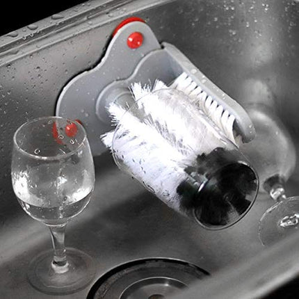 White Double Side Bar Glass Brush Washer Cleaner with Suction Base, Cups Mug Decanters Jugs Cleaning Kitchen Tools