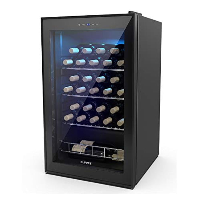 KUPPET 27 Bottles Compressor Freestanding Wine Cooler/Chiller-Red/White Wine, Beer and Champagne Wine Cellar-Digital Temperature Display-Double-layer Glass Door-Quiet Operation