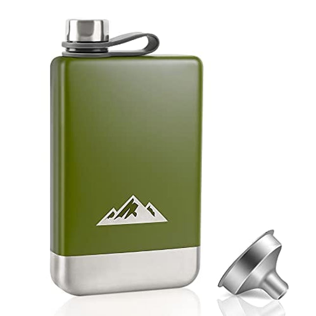 KWANITHINK Flask for Men, Stainless Steel Camping Flask 8 oz with Funnel, Hip Flask Whiskey Flask with Integrated Steel Cap for Outdoor, Camping Hiking Climbing Exploration(