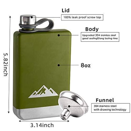 KWANITHINK Flask for Men, Stainless Steel Camping Flask 8 oz with Funnel, Hip Flask Whiskey Flask with Integrated Steel Cap for Outdoor, Camping Hiking Climbing Exploration(