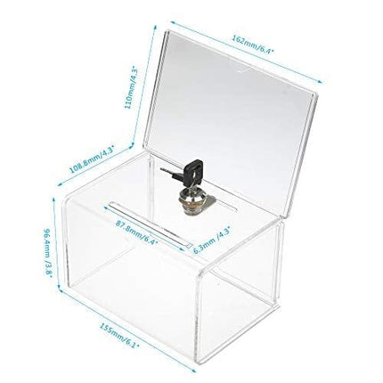 KYODOLED Acrylic Donation Box with Lock,Ballot Box with Sign Holder,Suggestion Box Storage Container for Voting, Raffle Box,Tip Jar 6.1" x 4.3" x 3.8",2 Pack