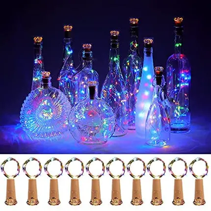 KZOBYD Wine Bottle Lights with Cork 10 Pack Fairy Battery Operated Mini Lights Diamond Shaped LED Cork Lights for Wine Bottles DIY Party Decor Christmas Halloween Wedding Festival (Multi Color)
