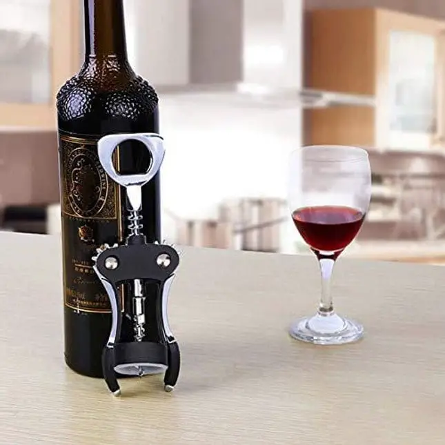 Stainless Steel Wing Corkscrew Wine Opener, Waiters Corkscrew Cork and Beer Cap Bottles Opener Remover, Used in Kitchen Restaurant Chateau and Bars