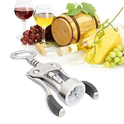 Stainless Steel Wing Corkscrew Wine Opener, Waiters Corkscrew Cork and Beer Cap Bottles Opener Remover, Used in Kitchen Restaurant Chateau and Bars,Black
