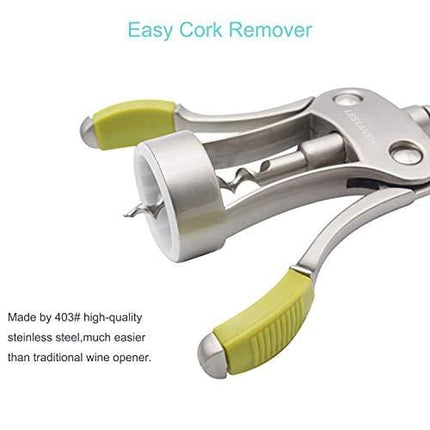 Stainless Steel Wing Corkscrew Wine Opener, Waiters Corkscrew Cork and Beer Cap Bottles Opener Remover, Used in Kitchen Restaurant Chateau and Bars，Green
