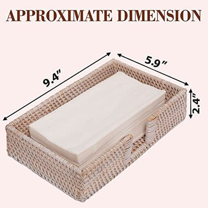 Rattan Guest Towel Holder For Bathroom Towel Caddy Rectangular Napkin Tray 9.4 x 5.9 x 2.4 inches Wicker Toilet Tank Basket Tissue Paper Hand Towels Storage Countertop (Guest Towel, White Wash)