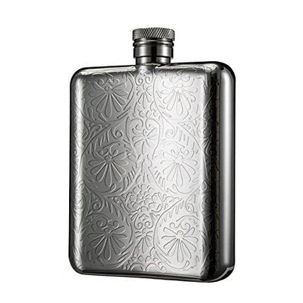 LANZON Hip Flask with Funnel, All 18/8 304 Food Grade Stainless Steel Curved Pocket Flask for Liquor | 6 OZ Capacity | Gift Boxed (Flower Pattern)