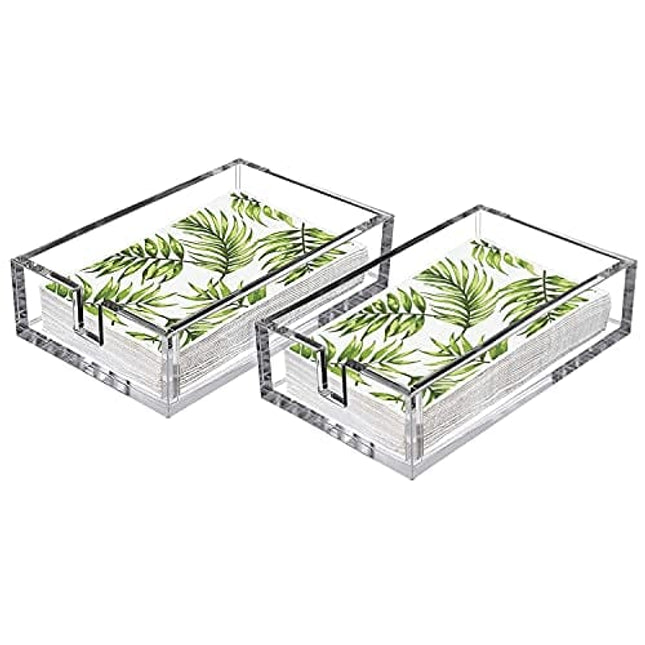 LAOSGE Napkin Holder 2 Pieces, Clear Acrylic Guest Towel Holders Napkin Holders for Bathroom, Kitchen or Dinner Table, 9x5.5x2.5 Inch