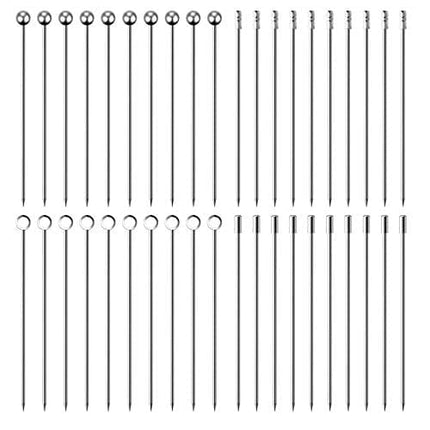 40Pcs Cocktail Picks Stick, Stainless Steel Martini Picks, Reusable Metal Cocktail Skewers Olives Appetizers Bloody Mary Brandied