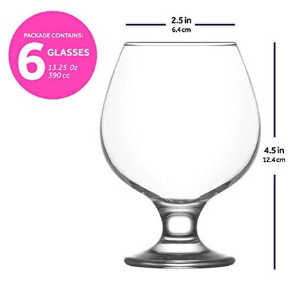lav Brandy Snifters Set of 6 - Cognac Glasses 13.25 Oz - Brandy Glasses for Spirits - Clear Drinking Glass Snifters - Short Beer Tasting Glasses,Father's Day Gift - Made in Europe
