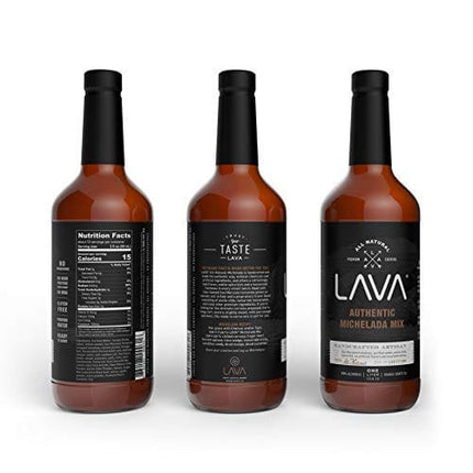 (3 Pack) LAVA All Natural Authentic Michelada Mix Craft Cocktail Mixer, Made with Real Tomatoes, Ancho Chile Peppers, Tamarind, No Junk Ingredients, Vegan, 1-Liter (33.8oz) Glass Bottle, Ready to Use