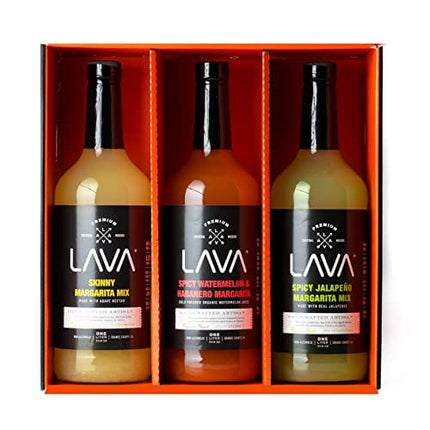 (3 Pack) LAVA Premium Margarita Mix Variety Pack Comes with Spicy Jalapeno, Skinny Margarita, & Spicy Watermelon Habanero, 1-Liter (33.8oz)