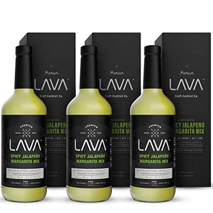 (3 Pack) LAVA Premium Spicy Jalapeño Margarita Mix by LAVA Craft Cocktail Co., Made with Real Jalapeños, Agave Nectar, Key Limes, Lots of Flavor and Ready to Use