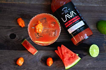 (3 Pack) LAVA Premium Spicy Watermelon Habanero Margarita Mix, Cold-Pressed Organic Watermelon, Agave, Habanero, No Artificial Sweeteners, Lots of Flavor, Ready to Use, 1-Liter (33.8oz) Glass