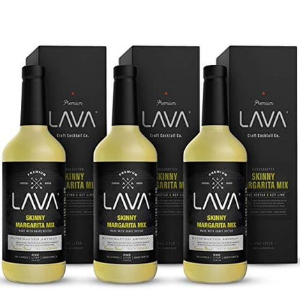 (3 Pack) Premium Skinny Margarita Mix by LAVA Craft Cocktail Co., Low Calorie Margarita Mix Made with Key Lime Juice, Agave, No Artificial Sweeteners, Lots of Flavor, Ready to Use, 1-Liter (33.8oz)