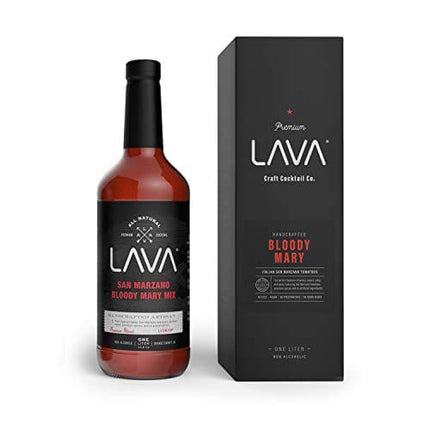 LAVA Premium Bloody Mary Mix; Italian San Marzano Tomatoes, No Artificial Sweeteners, Vegan, Ready to Use, No Added Sugar, 1-Liter (33.8oz) Glass
