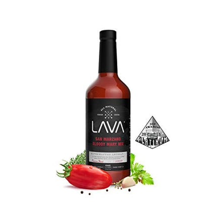 LAVA Premium Bloody Mary Mix; Italian San Marzano Tomatoes, No Artificial Sweeteners, Vegan, Ready to Use, No Added Sugar, 1-Liter (33.8oz) Glass