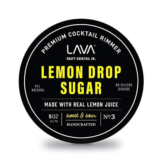 LAVA Premium Lemon Drop Sugar Cocktail Rimmer, All Natural Rimmer Sugar, Sweet & Sour, Real Lemons, Pure Cane Sugar, No Silicon Dioxide, with Easy Screw-On Lid - 5oz