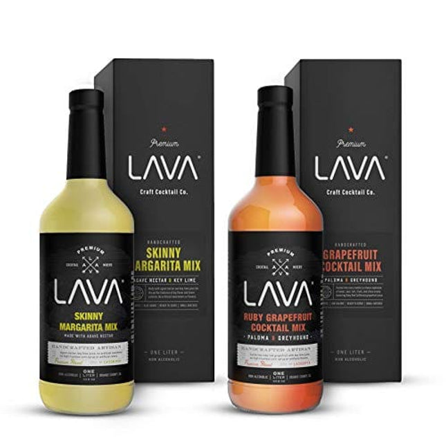 LAVA Premium Skinny Margarita Mix & Skinny Paloma Mix by LAVA Craft Cocktail Co., Low Calorie, Lots of Flavor and Ready to Use, 1-Liter (33.8oz) Glass Bottles