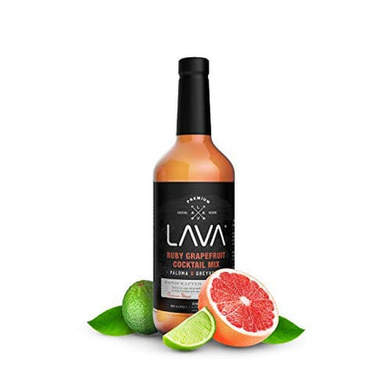 LAVA Premium Skinny Paloma Mix Craft Cocktail Mixer, Ruby Red Grapefruit Juice, Key Lime Juice, Low Calorie, Ready to Use, No Artificial Sweeteners, Greyhound, Margarita 1-Liter (33.8oz) Glass Bottle