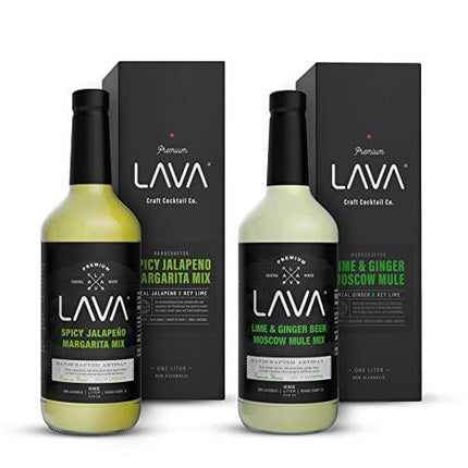 LAVA Premium Spicy Jalapeño Margarita Mix & Spicy Moscow Mule Mix by LAVA Craft Cocktail Co., Lots of Flavor and Ready to Use, 1-Liter (33.8oz) Glass Bottles