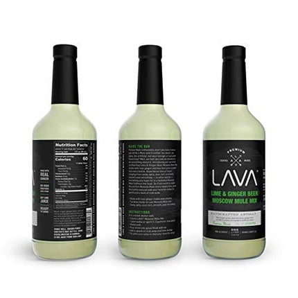 LAVA Premium Spicy Moscow Mule Mix & Skinny Paloma Mix Craft Cocktail Mixer by LAVA Craft Cocktail Co., Low Calorie, Lots of Flavor and Ready to Use, 1-Liter (33.8oz) Glass Bottles