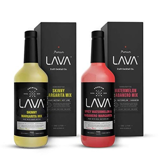 LAVA Premium Spicy Watermelon Habanero Margarita Mix & Skinny Margarita Mix by LAVA Craft Cocktail Co., Lots of Flavor and Ready to Use, 1-Liter (33.8oz) Glass Bottles