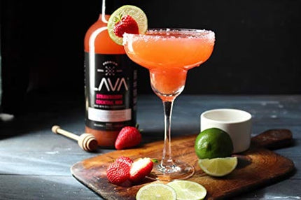 LAVA Premium Strawberry Margarita Mix Strawberry Daiquiri Mix, Made with Real Strawberries, Agave, Key Lime, No Artificial Sweeteners, Lots of Flavor, Ready to Use, 1-Liter (33.8oz) Glass Bottle