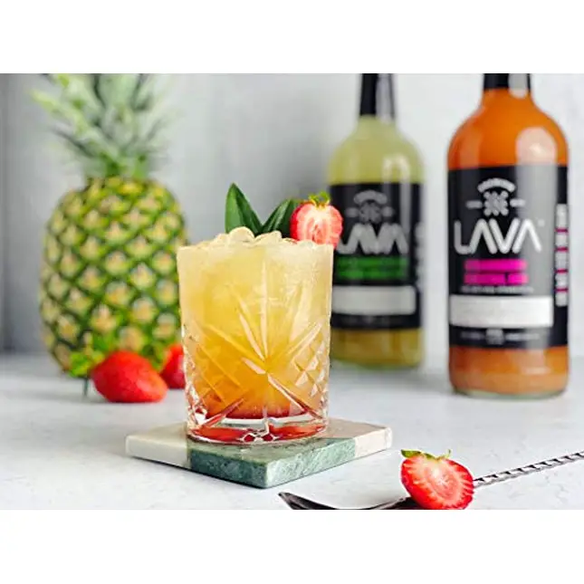 LAVA Premium Strawberry Margarita Mix Strawberry Daiquiri Mix, Made with Real Strawberries, Agave, Key Lime, No Artificial Sweeteners, Lots of Flavor, Ready to Use, 1-Liter (33.8oz) Glass Bottle