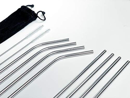 LAVA Premium 10pc 9.5" (6mm Diameter) Stainless Steel Metal Straws Includes (4) Straight Straws, (4) Bent Straws and (2) Cleaning Brushes with Travel Pouch