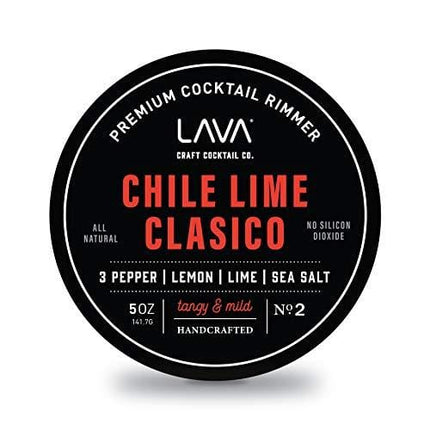 LAVA Premium Chile Lime Clásico Cocktail Rimmer 5oz, All Natural Bloody Mary Rimmer, Michelada Rimmer, Margarita Rimmer Salt, No Silicon Dioxide, with Screw-On Lid