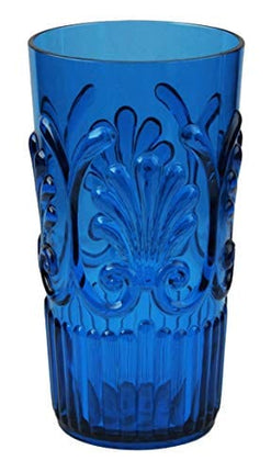 Le Cadeaux Break Resistant Polycarbonate Fleur Glasses, Blue, Set of 4, (20 ounce Tumblers)