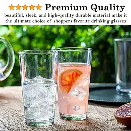 Attractive Kiddush Cup Glasses Clear Heavy Base Tall Bar Glass - Set of 10 Drinking Glasses for Water, Juice, Beer, Wine, and Cocktails 17 Ounces