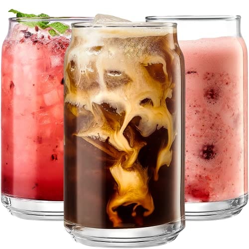 Drinking Glasses With Glass Straw 4pcs Set - 16oz Can Shaped Glass Cups,  Beer Glasses, Iced Coffee Glasses, Cute Tumbler Cup, Ideal For Whiskey,  Soda
