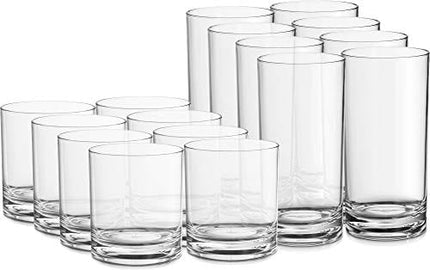 Le'raze Elegant Acrylic Drinking Glasses [Set of 16] Attractive Clear Plastic Tumblers - Unbreakable Drinkware Set Ideal for Indoor and Outdoor - Kid Friendly