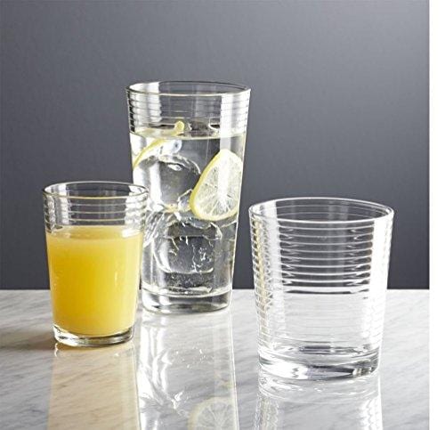 Le'raze Set of 6 Ribbed Can Shaped Glass Cups with Glass Straws - 16oz Can  Glass Drinking Glasses.