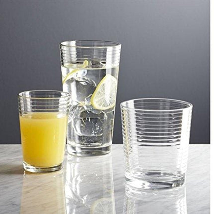 Set of 16 Heavy Base Ribbed Durable Drinking Glasses Includes 8 Cooler Glasses (17oz) and 8 Rocks Glasses (13oz), - Clear Glass Cups - Elegant Glassware Set