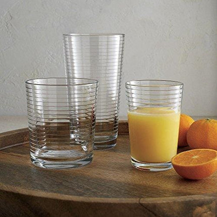 Set of 16 Heavy Base Ribbed Durable Drinking Glasses Includes 8 Cooler Glasses (17oz) and 8 Rocks Glasses (13oz), - Clear Glass Cups - Elegant Glassware Set