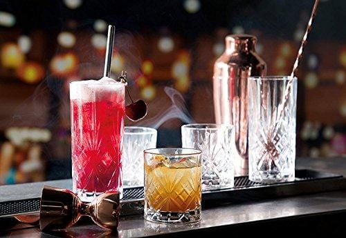 Le'raze Set Of 6 Ribbed Can Shaped Glass Cups With Glass Straws