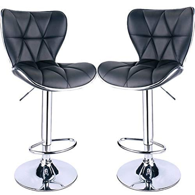 Leader Shell Back Bar Stools Set of 2, Adjustable Bar Stool with Back , Swivel Barstools (Black)