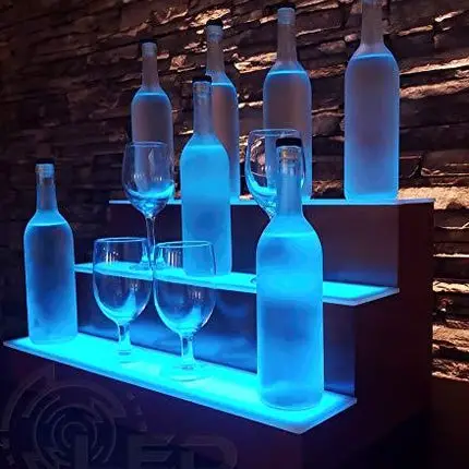 24" 3 Step Lighted Liquor Bottle Display Shelf with LED Color Changing Lights Ships Next Business Day IF Ordered Before 10AM