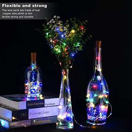 LEDIKON 20 Pack 20 LED Wine Bottle Lights with Cork,3.3Ft Colorful Cork String Lights Battery Operated Fairy Mini Lights for Wedding Party Wine Liquor Bottles Bar Christmas Decor(Multicolor)
