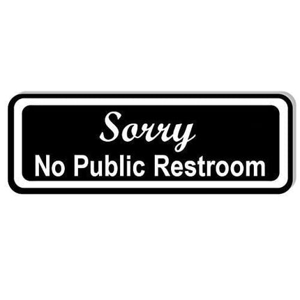 Sorry No Public Restroom Sticker for Doors and Businesses (Pack of 2) | Black and White Laminated Vinyl 7.75 x 2.5-inches | Retail Compliance Signs for Restaurants, Retail Stores, Salons,
