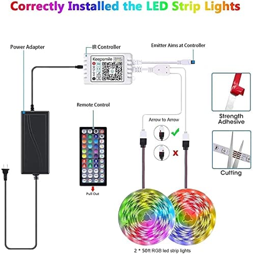 100ft Led Lights for Bedroom, APP Control Music Sync Color Changing,Ultra  Long RGB 5050 Led Strip Lights with 44Keys IR Remote for Christmas Room  Home